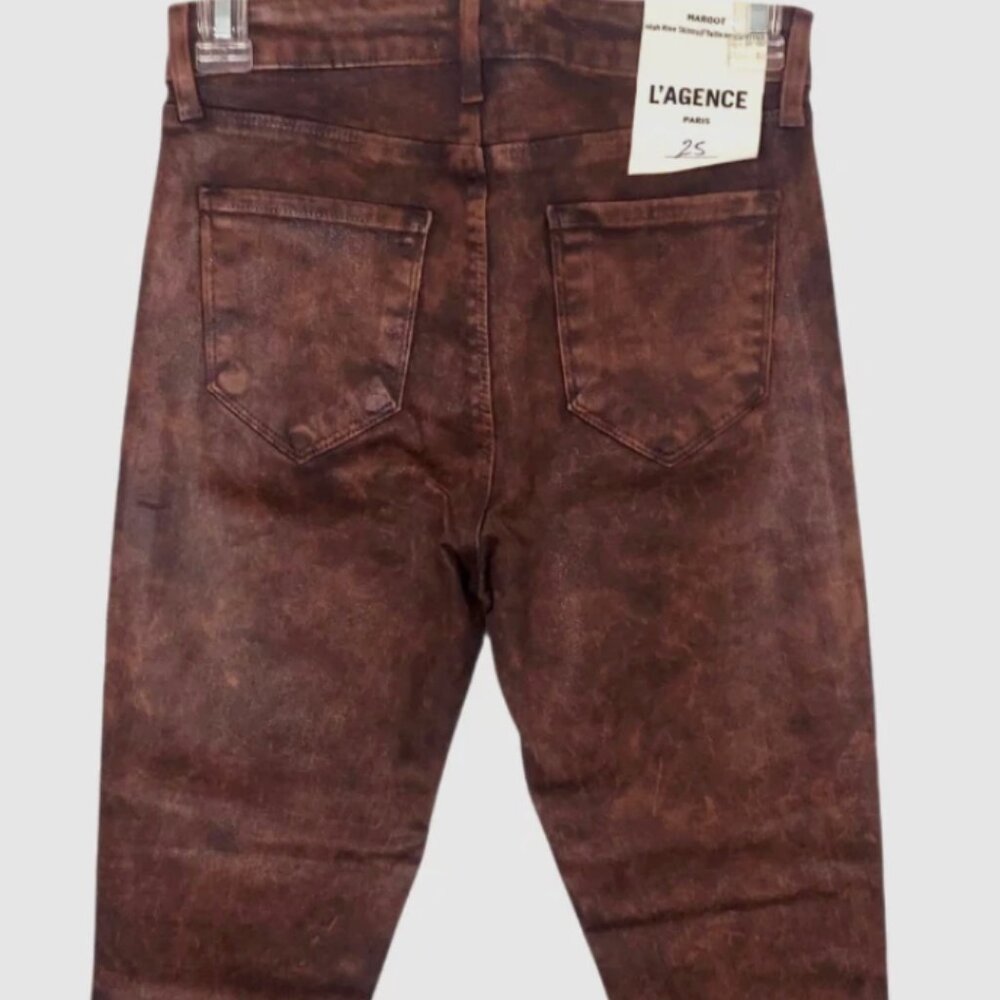 L'AGENCE Womens Jeans Size 25 Margot High Rise Skinny Cocoa Mineral Coated New - Picture 2 of 2